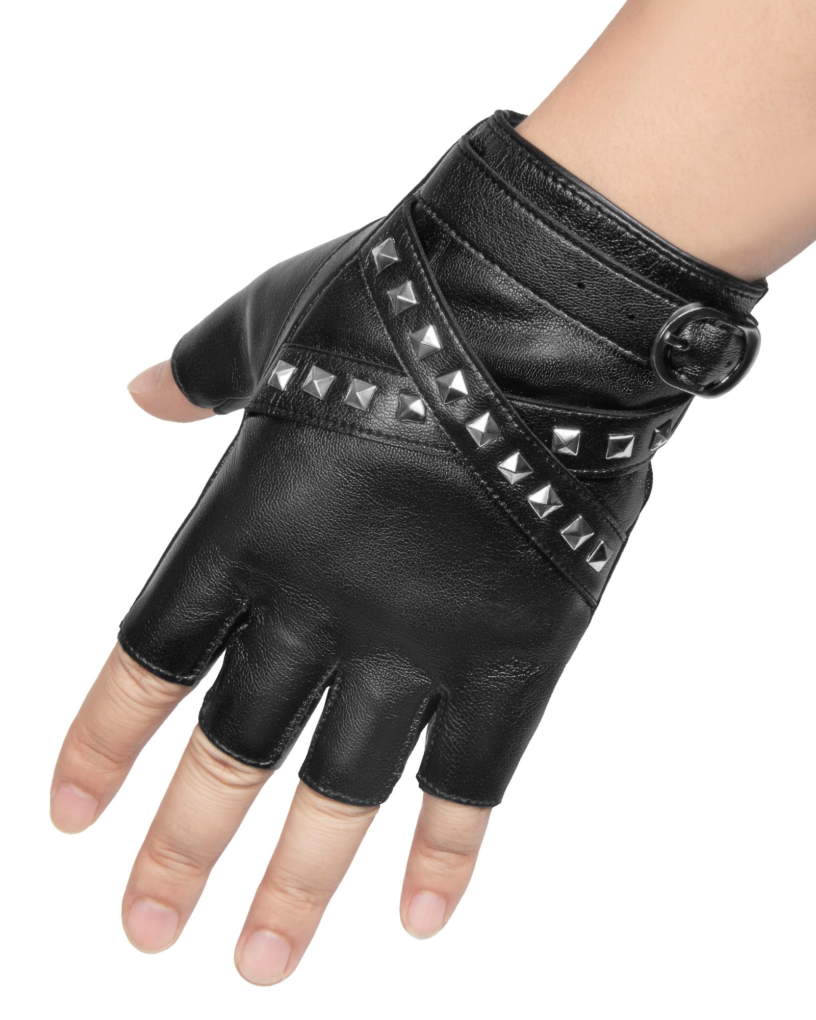 Amazon.com: FLORVIV Fingerless Gloves Black PU Faux Leather